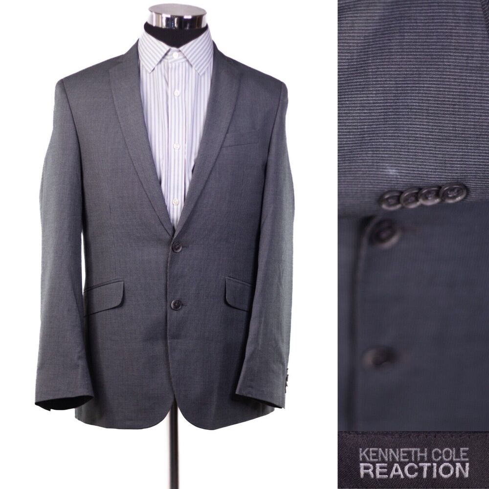 Kenneth Cole Men Reaction Two Button Striped Gray Men's Blazer Sportcoat 38R